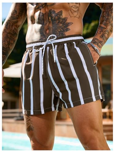 SweatyRocks Men's Striped Swim Trunks Drawstring High Waisted Quick Dry Swim Shorts with Mesh Lining and Pocket3