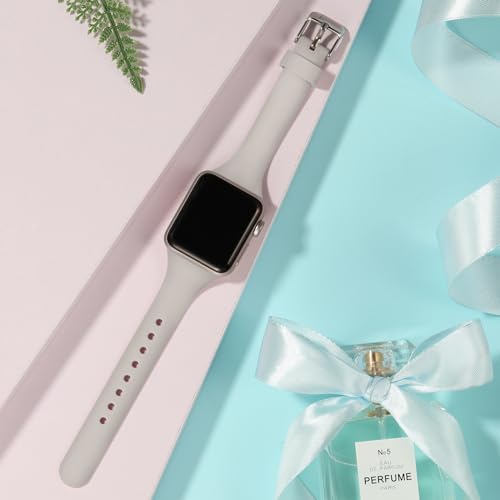 Image of Laffav Compatible with Apple Watch Bands for Women 40mm 38mm 41mm 44mm 42mm 45mm 46mm 49mm, Soft Silicone Narrow Slim Thin Sport Replacement Strap for iWatch Bands Series 11 10 9 8 7 6 5 4 3 SE3 /2 /1
