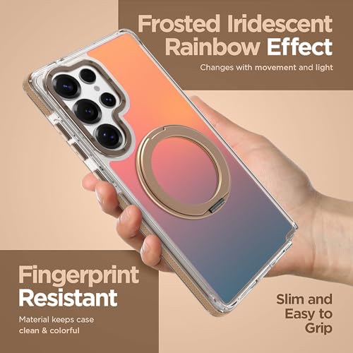 Image of Magnetic for Samsung Galaxy S25 Ultra Case with 360 Stand [Compatible with Magsafe] [Fluorescent Design] [1 Screen Protector] Slim Translucent Matte Case for Galaxy S25 Ultra 6.9 inch, Desert