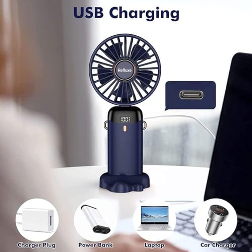 Image of Handheld Fan, USB Rechargeable Mini Portable Fan, Small 5 Speed Pocket Fan with Lanyard and Base, Built-in 4200mAh Battery Desk Fan