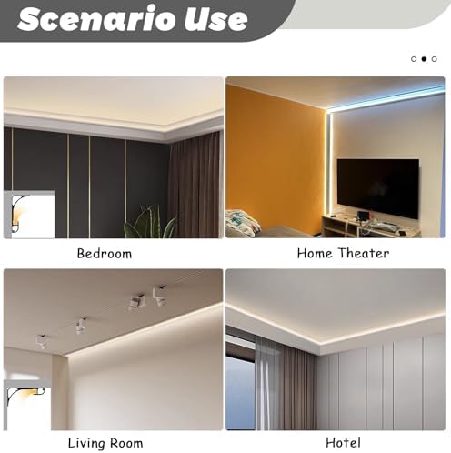 Crown Moulding LED Light Diffuser for Indirect Lighting - Baseboard, Wall Corner, Ceiling - Flexible Profile for Bedroom/Theater - Available in 1m, 2m, 3m (6ft)