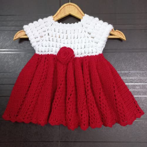 Image of Baby Girl Dress - Woolen Frock for Baby Girl, Handmade with Crochet