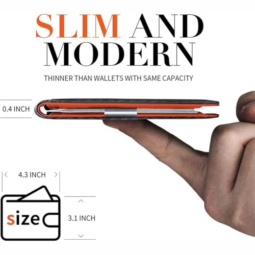 Men's Slim Leather RFID Blocking Wallet - Minimalist Carbon Fiber Bifold, Mens Wallets RFID Blocking With Money Clip (B-Black Red) 7