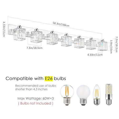 Image of Aipsun Bathroom Vanity Light Fixtures Chrome Vanity Light for Bathroom Crystal Vanity Lighting Fixtures 7 Light (Exclude Bulb)
