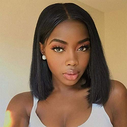 Lace Front Human Hair Short Bob Wigs for Black Women, 10 inches Brazilian Virgin Hair Straight Bob Wigs, 150% Density Full and Thick Human Hair wigs