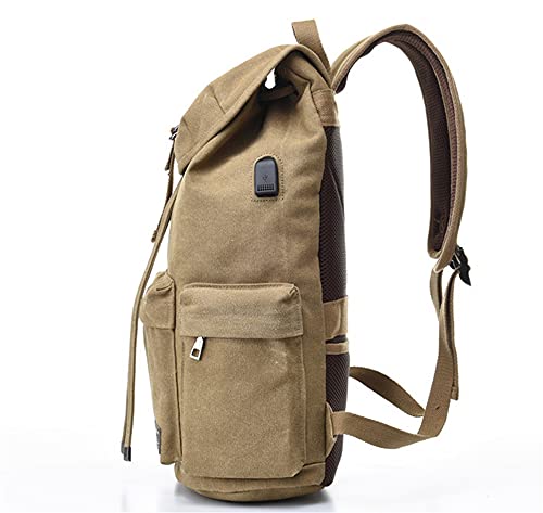 Sac à dos homme USB grande capacité en toile marron résistant - 3