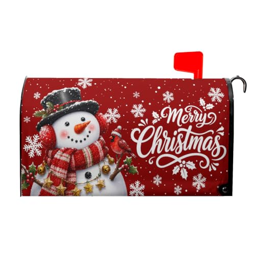 Image of Harooni Christmas Snowman Mailbox Covers Magnetic Standard Size 25.5 inch X 21 inch | Christmas Red Cardinal Bird Mailbox Wraps Winter Snowflake Letter Post Box Cover for Home Garden Outdoor Yard