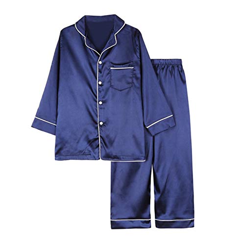 Enfants bébé garçons Filles Pyjamas vêtement de Nuit, Printemps/Automne Couleur Pure Faux Satin Satin Satin Pyjama Jeu 2 pièces de Nuit vêtements de Nuit pys Cover