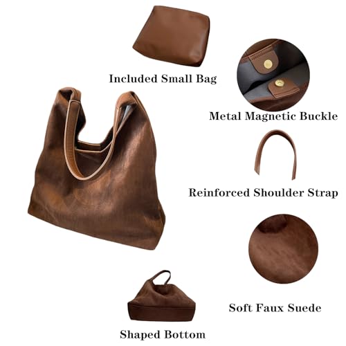 Image of Suede Tote Bags for Women Large Slouchy Bag Retro Suede Purse Soft Hobo Handbag Office Shoulder Bag