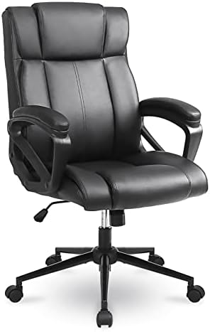 Executive Office Chair, Ergonomic Home Office Desk Chair with Wheels, Thicken Armrest and Lumbar Support, Upholstered Leather Computer Chair with Tilt Function, Black Task Chair