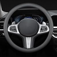 Echtes Leder Lenkradbezug, EIN 38cm Ultra-Dünnes Anti-Rutsch D-Typ Lenkradbezug Leder, Lenkradhüllen Vier Jahreszeiten Universell, Langlebig Auto Lenkradbezug(Schwarz)