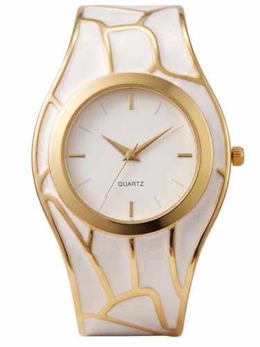 Image of Women's Gold Bracelet Watch | Snake Coil Cuff Style | Crystal Studded Oval Dial | Elegant Jewellery Watch for Women & Girls | Party, Wedding & Festive