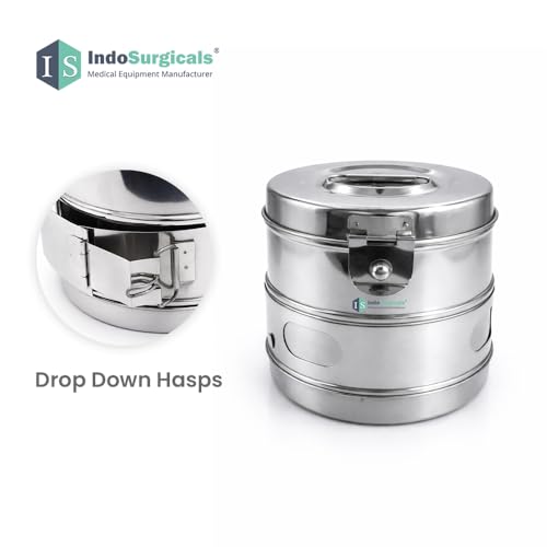 Image of IS IndoSurgicals Stainless Steel Dressing Drum, Super Deluxe Quality Seamless, Diameter X Height (6 inchX6 inch)