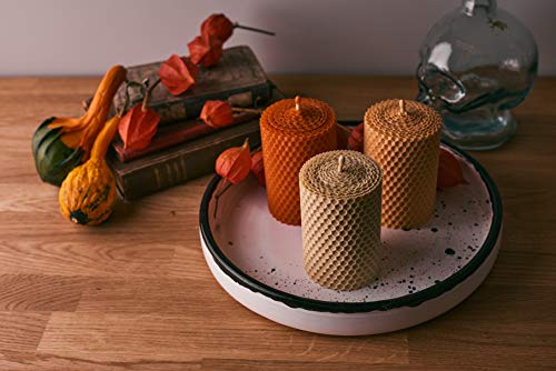 Beeswax Gifts 100% Beeswax Candles Set Of 3 Colored Pillar Candles (Size 3.3 X 2.15 In) With Natural Honey Scent For Gift And Home Decor (Ivory, Orange And Peach, 3.3 X 2.15 In) Made In Ukraine #TOP7
