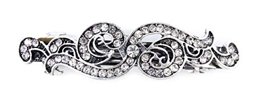 irresistible1 Pasador para el pelo con espirales en plata y cristales austriacos, 6,5 cm