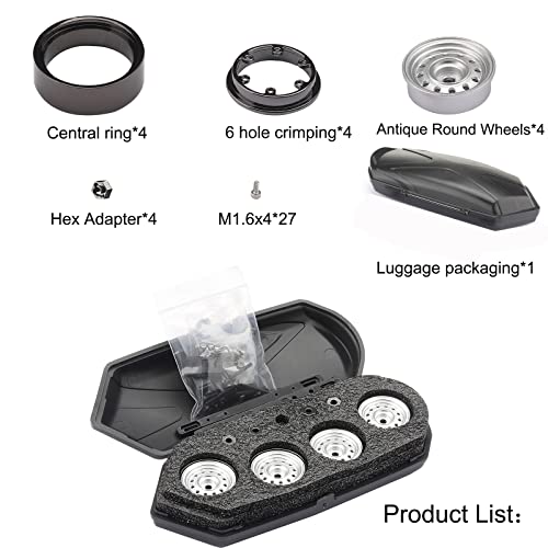 Djcrawler 1 Inch Classic Vintage Beadlock Counterweight Cnc Wheels Rim With Hex Adapter For Scx24 90081 Fms Fcx24 4Wd 1/24 Rc Car Universal Upgrade Accessories Parts (Silver) #TOP3