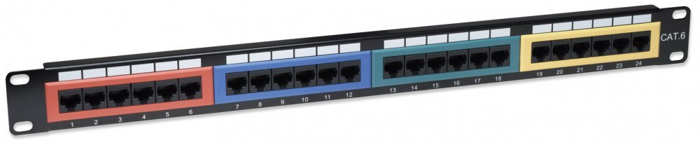 INTELLINET CAT6 Color-Coded Patch Panel, 24-Port, UTP, 1U