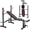 OLIXIS Adjustable Weight Bench Set with Rack, 650 LBS Capacity Heavy Duty Foldable Bench Press Set with Leg Extension Curl, Easy Assembly Strength Training Workout Set for Garage, Home, Gym