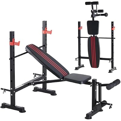 OLIXIS Adjustable Weight Bench Set with Rack, 650 LBS Capacity Heavy Duty Foldable Bench Press Set with Leg Extension Curl, Easy Assembly Strength Training Workout Set for Garage, Home, Gym