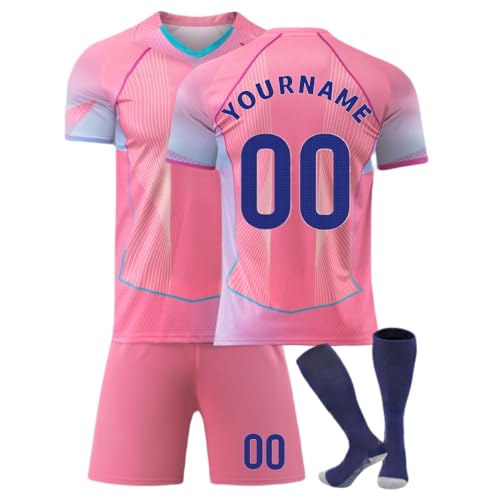 Camiseta de Fútbol Personalizada 2025 2026 Casa y Visitante Niño y Chicas Rosa Camiseta de Entrenamiento DIY Nombre y Número con Conjunto Top Pantalón Corto y Calcetines Regalo de Fútbol