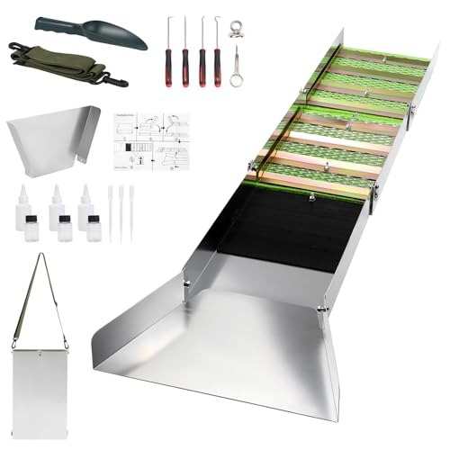 Goldwaschrinne Faltbar, 127cm Aluminium Goldwaschpfanne Goldwaschset, Tragbare Gold Waschanlage mit 50-Zoll-Faltschleusenkasten, für den Goldabbau in Flüssen, Bächen, Goldwaschen und Schürfen