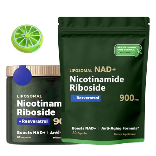 Suplemento Nad⁺, Nad Nicotinamide Riboside Resveratrol 900mg, Resveratrol, Quercetin, Liposomal Nicotinamide Riboside, 80 Capsules (1, One bottle)