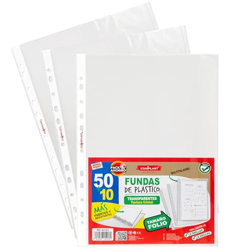 Starplast 16 buste trasparenti in plastica formato foglio, texture vetro, multitasking, per cartelle a 2 e 4 anelli, standard, documenti, file, materiale ufficio