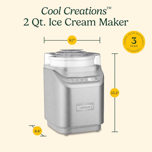 Image of Cuisinart Ice Cream Maker Machine, 2-Quart Stainless Steel Frozen Yogurt, Gelato, Sorbet, Ready in 20 Minutes, LCD Screen and Timer, ICE-70WB