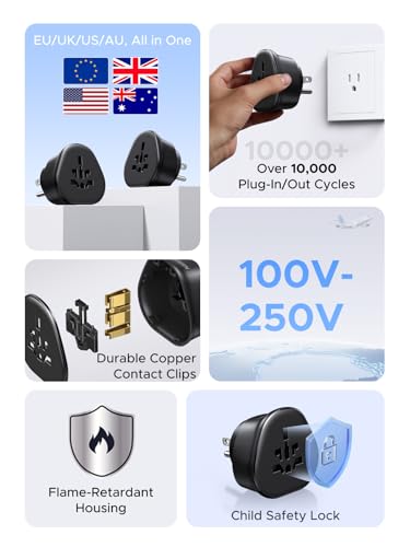 Image of UGREEN US Plug Travel Adapter, EU /UK /AU /JP /CN /NZ /PH to US (Type B), International to US Pin Converter, Power Outlet Charger, EU Travel Essentials, 1 Pack