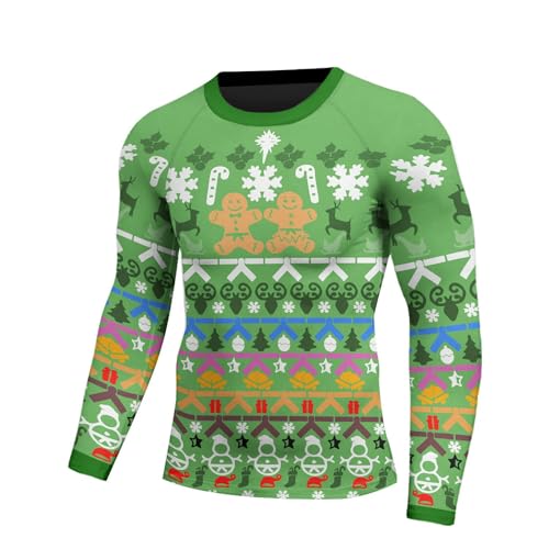 Compression Shirt 4-Way Stretch Construction, Jiu Jitsu Rash Guard Men Long Sleeve Design Christmas2