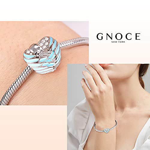 Gnoce Baby Charm Bead 925 Sterling Silver Sleeping Baby Wrapped In Angel Wings Charm With Czs Fit For Bracelet/Necklace Charm Gifts For Mothers Friends (Blue) #TOP4
