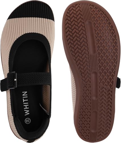 WHITIN Women's Barefoot Mary Jane Shoes Size 9, Black and Nude Black4