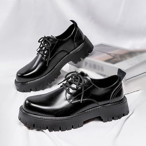 Men's Leather Lace Up Platform Oxfords Round Toe Chunky Heel Lug Sole， Heightening Soft Bottom Casual Shoes Classic Work Office Business Dress Shoes2