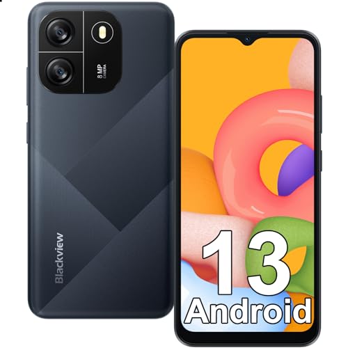 Blackview Mobile Phone, WAVE 6C, Android 13 Phone Unlocked, 4GB+32GB/1TB, 5100mAh, 10W Fast Charge,6.517’’ HD+ Display, Octa-core 2.0GHz, 4G Dual Sim Free Unlocked, Face Unlocked, OTG, GPS – Black