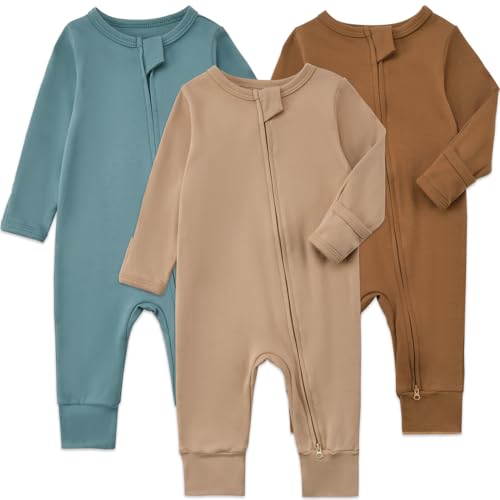 Image of Aablexema 3-Pack Organic Cotton Baby Footless Pajamas with Mitten Cuffs, 2-Way Zipper Infant Romper Outfit