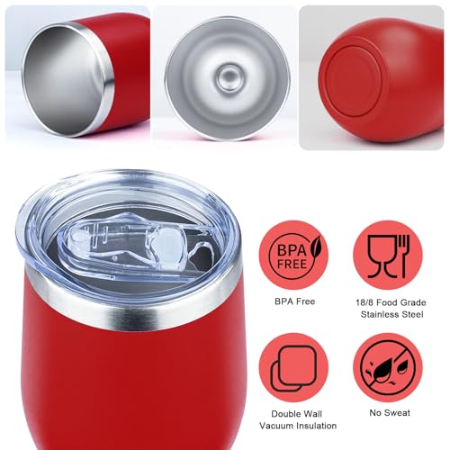 Image of MEZMUT 12 Oz Insulated Wine Tumbler with Lid Double Wall Vacuum Stainless Steel Wine Glass Coffee Mug Insulated Tumbler Cup for Champaign, Cocktail, Beer (Red, 1 Pack)