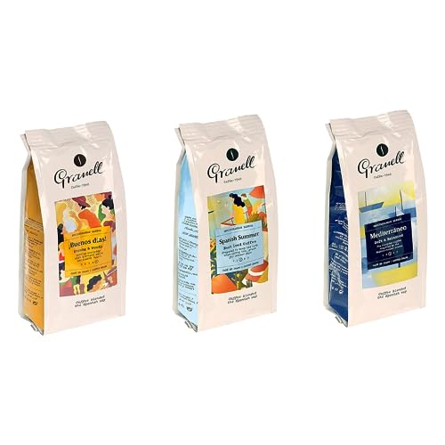 Los 10 mejores cafés en grano filtro Granell Cafés · 1940 - Pack Mediterranean Blends | Café en Grano 100% Arabica Mediterráneo, Spanish Summer y Buenos Días | 3 Paquetes x 200 Gramos (Pack de 3)