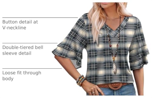 Image of OFEEFAN Spring Tops for Women Boho Shirts Fashion Clothing Cute 3 /4 Length Sleeve Blouses Dressy Casual Summer Outfits