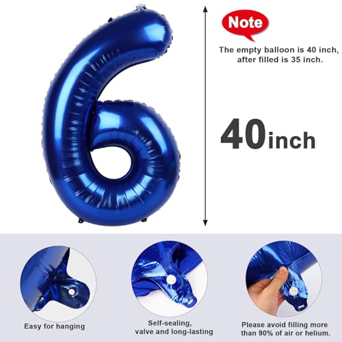 Image of 6 Balloon Numbers Birthday Decorations, 40In Navy Blue Balloons for Party | Eye-catching Appearance, Perfect Decorative Centerpieces, Convenient Self-sealing Structure, Widely for Various Occasions