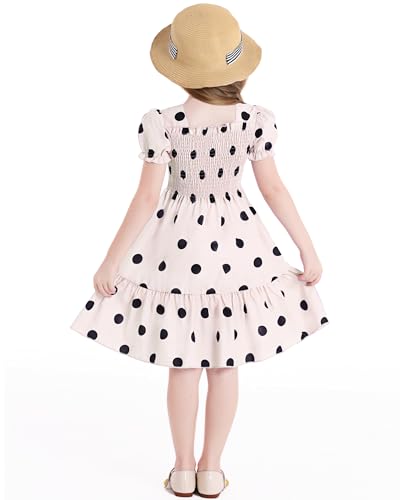 Little Girls Polka Dots Lantern Ruffle Sleeve Elastic High Waist Maxi A-line Pleated Summer Party School Dress4