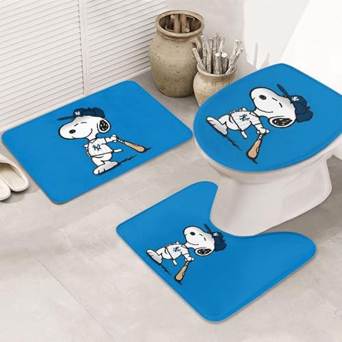 3点セット バスマット 便座カバー トイレマット U型 O型 スヌーピー かわいい アニメ 滑り止め バスセット 人気 漫画 吸水 速乾 防臭 洗える 50x80cm ファッション ギフト