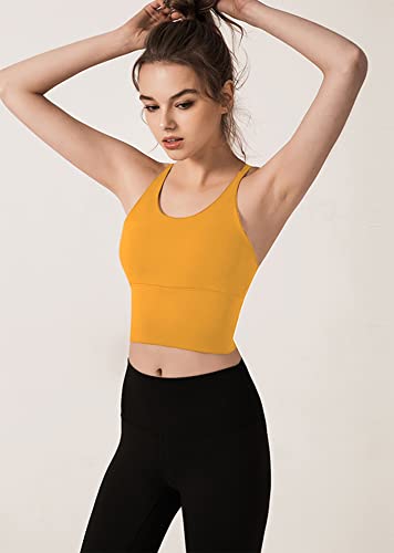 Image of Redqenting Longline Sports Bra for Women with Removable Padded,Sexy Criss Cross Back Strappy Yoga Bras Workout Tank Tops
