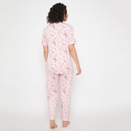 Image of CAMEY Women's Printed Pyjama Set, Short Sleeve T-Shirt and Trousers, Women Nightsuit, Loungewear Sets