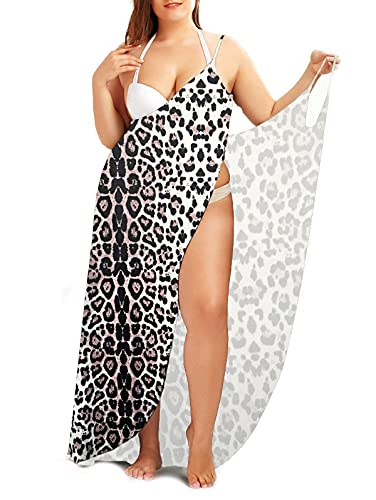 Fadalo Langes Kleid mit Spaghetti-Trägern, Übergröße, rückenfreies Wickelkleid, Khaki, Leopard, 4X-Groß