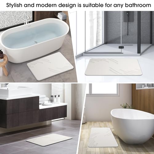 Image of ZIKIBL Stone Bath Mat Diatomaceous Earth Shower Mat Super Absorbent Non-Slip Diatomite Stone Bath Mats for Bathroom Floor Quick-Drying Natural Easy to Clean(24 * 16'')