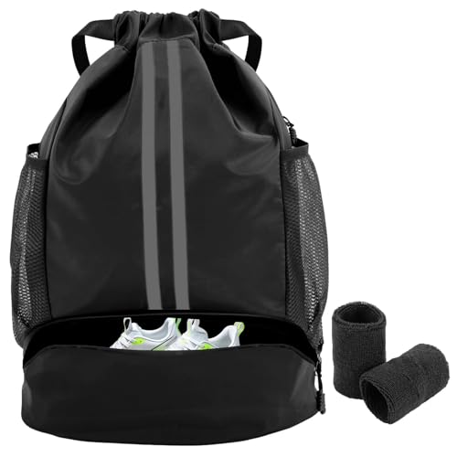 Turnbeutel Sportrucksack Sporttasche Sportbeutel mit Kordelzug,Wasserfest Fussball Rucksack Fußballtasche Sport Große Rucksäcke für Damen Herren Mädchen Junior jungen Kinder.Inklusive Schweissband