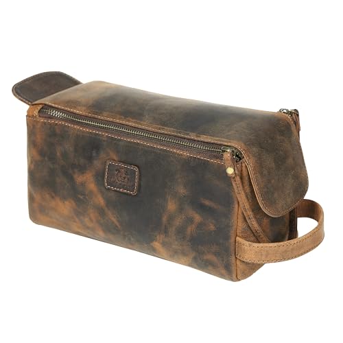 Dhampooh Leather Village - Beauty Case In Vera Pelle, Marrone, 25,4 X 12,7 X 12,7 Cm, Marrone Invecchiato., 10X5, Pelle - 2