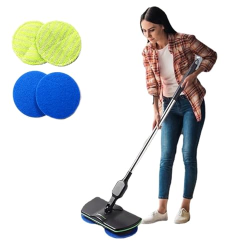DFANCE Electric Spin Mop, Cordless Floor Cleaner, Hard Floor Tile & Wood, Black, Microfiber Head, 3 lbs, Quiet, Rechargeable, 2-in-1 Mop & Polisher Waxer, 2 Pads Included