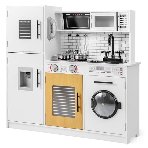 COSTWAY Kinderküche mit Licht und Sound, Spielküchen Holz mit...