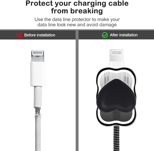 Image of EDNITA Charging Cable Protector with 3D Cute Black Heart Pattern for iPhone 18W & 20W Back Case | Flexible Silicone Cable Saver
